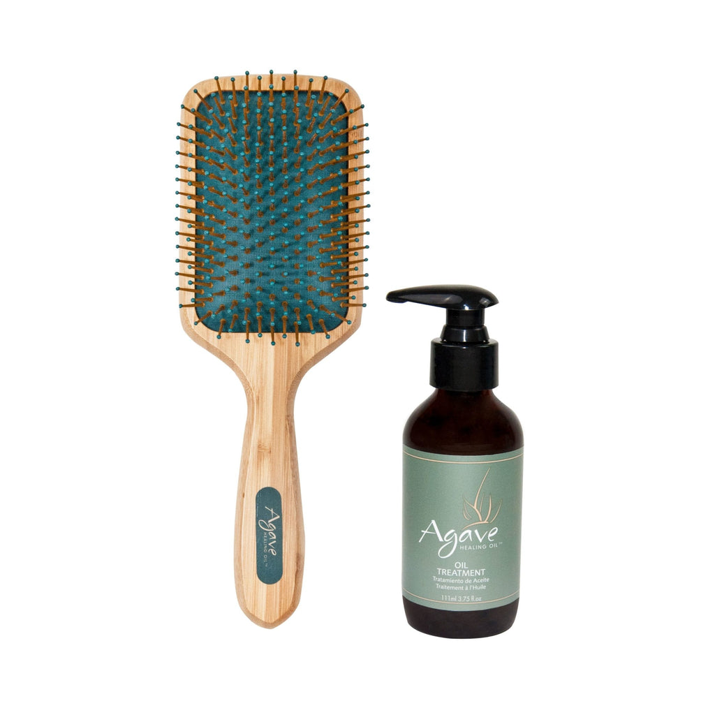 Agave's Bamboo Paddle Brush and Oil Treatment 3.75 ounce Pump Bottle