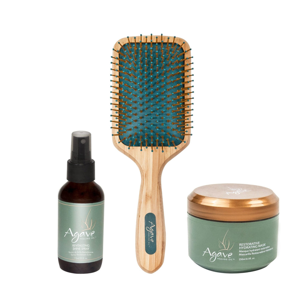 Agave's Bamboo Brush with Revitalizing 3.9 ounce spray bottle and Hydrating Mask 8.5 ounce jar